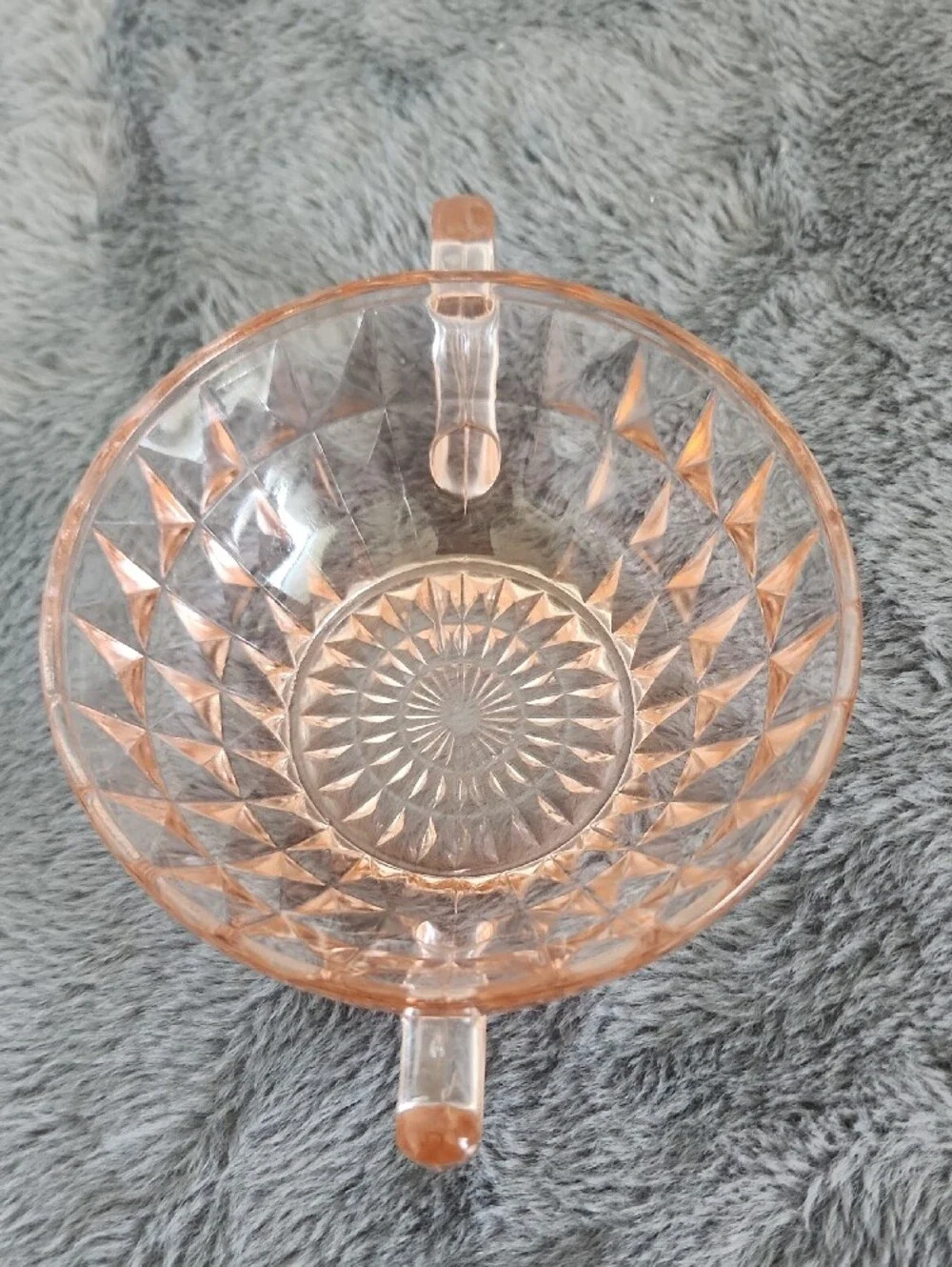 Vintage Jeannette Pink Depression Glass Windsor Diamond Open Sugar Bowl Two Hand